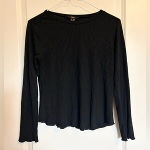 Girls Black Long Sleeve Ribbed Top